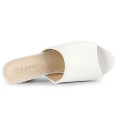 These essential summer slide sandals feature a simple strap, a mid-block heel, and work-to-weekend-to-wherever versatility. Perfect for going to work or going out. They can be paired well with your favorite dress, and skirts for a chic look. The pure white design creates an elegant and dignified style that is simple and fashionable. Good options for parties, sweet dating, shopping, festivals, banquets, office outfits, casual wear, and daily outfits. Rubber Outsole and ABS heel, anti-slip effecti Office Outfits Casual, White Slides Sandals, Summer Slide, Sandals White, Peep Toe Shoes, Block Heel Shoes, Heeled Sandal, Rubber Heels, Toe Designs