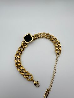 Colour: Gold Bracelet Vintage Stainless Steel Box Chain Jewelry, Elegant Stainless Steel Cuban Link Bracelet With Box Chain, Gift Metal Chain Bracelet, Modern Metal Bracelets For Jewelry Making, Gold-tone Metal Chain Bracelet As Gift, Rectangular Jewelry With Adjustable Chain For Party, Gold-tone Metal Chain Bracelet Gift, Elegant Cuban Link Bracelet With Gold Chain, Stainless Steel Chain Gold Bracelet For Gift