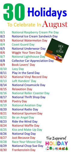 the 30 days of holidays to celebrate in august