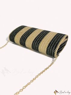 BirdinBag - Stylish Straw Clutch: Womens Envelope Handbag for Beach or Casual Outings Summer Black Rectangular Clutch, Gold Rectangular Beach Clutch, Envelope Handbag, Straw Clutch, Chain Pattern, Word Wrap, Clutch Bags, Bag Bag, Square Bag