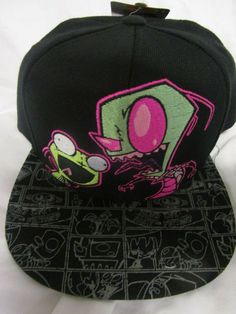 New Invader Zim Snapback Baseball Cap.    Black snapback hat with embroidered Zim & Grr on the front.  Symbol on the back.    Officially Licensed Structured fit, High crown, Normal bill Snapback closure Care: Spot clean only Fun Snapback Hat For Streetwear With Flat Brim, Fun Curved Brim Snapback Hat For Streetwear, Fun Black 5-panel Snapback Hat, Black 5-panel Fun Snapback Hat, Fun Black Snapback Hat With Flat Brim, Adjustable Fun Snapback Hat For Streetwear, Hip Hop Fan Merchandise Snapback Hat, Hip Hop Snapback Hats For Fans, Fun Black 5-panel Baseball Cap