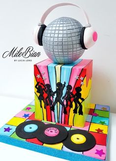 Handpainted Disco Party by MileBian Disco Cake, Music Cakes, Barrel Cake, 70s Disco Party, Disco Birthday Party, Disco Theme