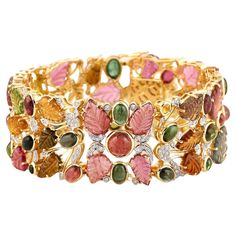 18KT:46.356g,D:1.74ct, Tour:55.73ct, Diamond Cuff Bracelet, Modern Bracelets, Tourmaline Bracelet, Ruby Sapphire, Women's Jewelry And Accessories, Diamond Bangle, Colorful Bracelets, Bracelet Handmade, Diamond Bracelets