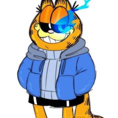 a cartoon cat wearing a blue jacket and sunglasses