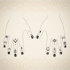 two hands with black and white designs on them