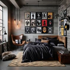 Mens Bedroom Ideas Masculine Interior Vintage Masculine Decor, Bedroom Ideas Masculine, Mens Bedroom Ideas Masculine Interior, Edgy Rooms, Modern Masculine Bedroom, Mens Bedroom Ideas, Masculine Bedrooms, Male Bedroom, Masculine Interior Design