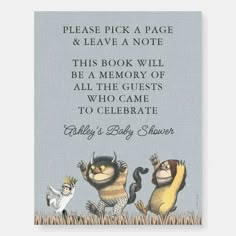 a card with an image of three cartoon characters in the grass, one is saying please pick a page and leave a note