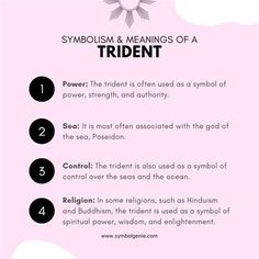 a pink poster with the words, symbols and meaningss of a tridentt on it