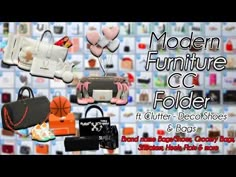 an advertisement for modern furniture cc folders and bags, with images of women's purses