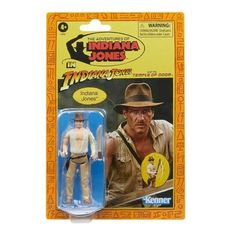 the indiana jones action figure is shown in its package, and it's packaged for $