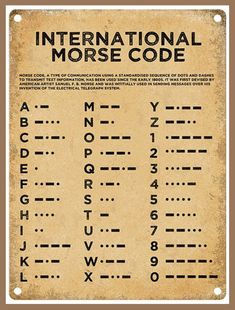 the international morse code is shown in this old - fashioned poster, which features letters and numbers