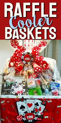 the raffle cooler basket is filled with cards, chips and other items to play in