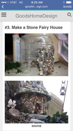 two pictures one with rocks and the other with plants in a glass jar that is filled with water