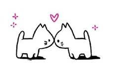 two cats kissing each other in front of a heart