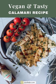 some food is sitting on a plate with tomatoes and ketchup next to it