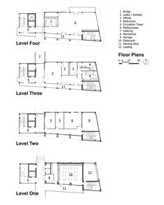 the floor plan for an apartment building with three levels and two levels on each level