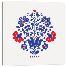 a red, white and blue flower arrangement on a white background framed canvas wall art print