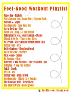 a poster with the words feel - god workout playlist written in red and yellow