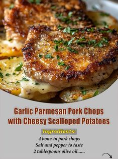 garlic parmesan pork chops with cheesy scalloped potatoes recipe