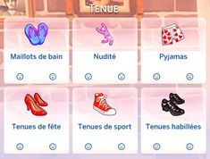 the screen shows different types of shoes and footwear for each individual person in this game