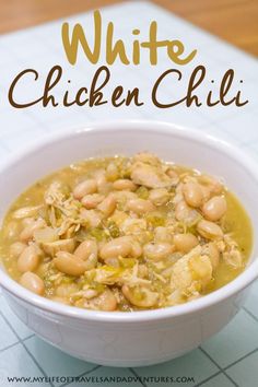 white chicken chili in a bowl with text overlay