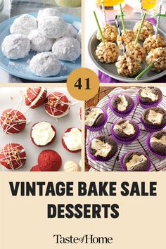 vintage bake sale desserts collage with text overlay that reads, vintage bake sale desserts taste of home