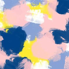 an abstract painting with blue, pink and yellow colors