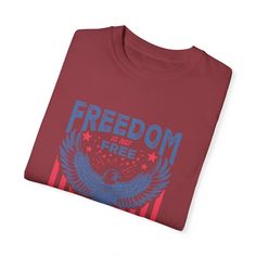 4th of July Comfort Colors Tee, Patriotic USA Tshirt, Vintage Inspired Top, Freedom Is not Free, American Bald Eagle Red White BLue .: The Comfort Colors 1717 tee is made with medium fabric (6.1 oz/yd² (206.8 g/m²)) consisting of high quality, 100% ring-spun US cotton for long-lasting comfort..: The relaxed fit keeps the wearer comfy in both casual and semi-formal settings while the crew neckline delivers that classic, neat style which makes it perfect for accessorizing. .: The pre-shrunk fabric ensures a consistently great fit. Check all available sizes in our Comfort Colors 1717 size chart. .: All Comfort Colors 1717 shirts feature pre-shrunk cotton for size retention and a signature sewn-in twill label..: Made using 100% US cotton that is ethically grown and harvested. Gildan is also a Patriotic White T-shirt With Text Print, Red Americana T-shirt For 4th Of July, Patriotic Independence Day T-shirt With Flag Print, Patriotic Red T-shirt With American Flag Print, Red Patriotic T-shirt With American Flag Print, Patriotic Fashion, American Bald Eagle, Blue Tee, American Pride