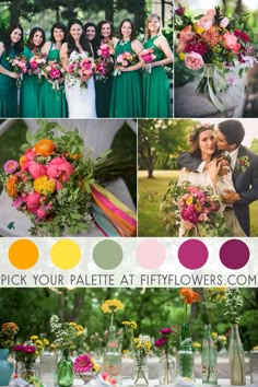 a collage of photos with flowers and vases