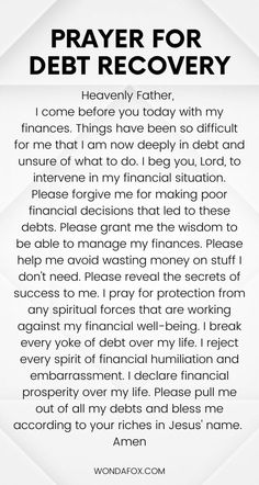 a prayer for debt recovery with the words, i come before you today with my finance things have been so difficult