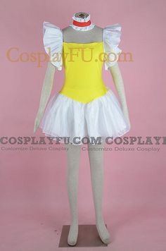 White Stretch Halloween Costume, White Fairy Kei Costume For Costume Party, Fitted Yellow Cosplay Costume For Costume Party, Yellow Fitted Cosplay Costume For Costume Party, Fitted Yellow Costume For Cosplay Events, Yellow Fitted Costume For Cosplay Events, Fitted Yellow Costumes For Cosplay Events, Mami Tomoe Reference, White Stretch Costume For Cosplay