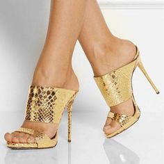 Light PU Stiletto Heel Open-toe Slippers Sandals on Luulla Golden Snake, Red Slippers, Giuseppe Zanotti Heels, Open Toe Slippers, Snake Patterns, Leather Platform Sandals, Super High Heels, Heel Slippers, Peep Toe Sandals