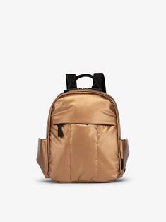 CALPAK Luka Mini Backpack with soft puffy exterior and front zippered pocket in metallic copper; BPM2201-COPPER Hanging Toiletry Bag, Laptop Tote, Key Pouch, Luggage Cover, Insulated Lunch Bags, Hidden Pocket, Small Backpack, Carry On Luggage, Mini Crossbody Bag