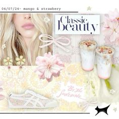 a collage with flowers, ice cream and other items