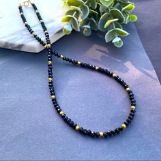 Delicate & Dainty Style Choker Necklace Made With Genuine Black Tourmaline Faceted Gemstone 3.5mm Crystal Beads And Accented With 14k Gold Filled Metal. Details - * Gemstone: 3.5mm Black Tourmaline * Metal: 14k Gf (Made To Order In Sterling Silver) * Length: 16” Inches. * Made In Usa. * It Comes In Jewelry Box Ready For Gifting Or Keeping. Gemstone Choker Necklace, Black Tourmaline Necklace, Multi Wrap Bracelet, Gemstone Choker, Black Choker Necklace, Gold Chain With Pendant, Black Bead Necklace, Stone Beaded Necklace, Long Beaded Necklace