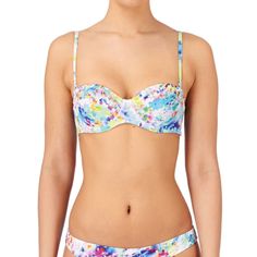 Floral Balconet Style Bikini Top With Removable Straps And Flip In The Back. Has Underwire And Molded Cups For Support. Says L But I Think It Runs Small. Across Band It's 15" And The Cups Measures About 8" Across. Could Fit B/C Cup. Price Is Firm Lowballs Will Not Be Accepted If It’s Listed It’s Available No Modeling/Holds Multicolor Swimwear With Removable Bra Pads For Pool, Summer Bandeau Swimwear With Padded Cups, Spring Fitted Swimwear With Padded Cups, Fitted Summer Swimwear With Removable Bra Pads, Spring Beach Party Swimwear With Padded Cups, Multicolor Swimwear With Built-in Bra For Spring, Spring Swimwear With Removable Bra Pads For Swimming, Multicolor Fitted Underwire Swimwear, Spring Underwire Fitted Swimwear