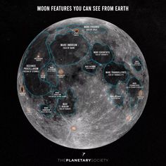 the moon features you can see from earth's surface in this graphic by planetary society