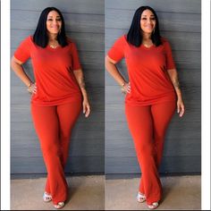 Leggings Fit With Flare Bottom 95% Cotton With 5% Spandex Material Had Great Stretch Model Is Wearing Large Trendy Stretch V-neck Sets, Fitted V-neck Loungewear Sets, Casual Stretch Elastane Sets, Legging Fits, V Neck Tops, Flare Pants, Colorful Leggings, Orange Color, Pants Set