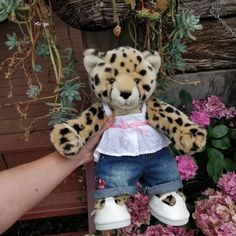 Build a bear cheetah wearing a cute outfit Y2k Build A Bear, Build A Bear Cheetah, Aesthetic Build A Bear Outfit, Vintage Build A Bear, Build A Bear Outfits Aesthetic, Diy Build A Bear Clothes, Build A Bear Ideas, Cute Build A Bears, Build A Bear Aesthetic