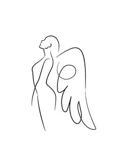 an angel with wings is shown in black and white, as well as the word love