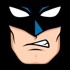 the face of batman with white eyes and blue nose is shown in this cartoon character