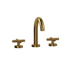 a gold faucet with two different handles