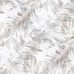 a white and brown wallpaper with leaves on it's side, in shades of grey