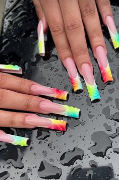 Jamaican Nails Ideas, Gel French Tips, Summer Baddie, Long Acrylic Nail Designs, Acrylic Press On Nails, Dope Nail Designs, Short Square Acrylic Nails, Long Acrylic Nails Coffin, Unique Acrylic Nails