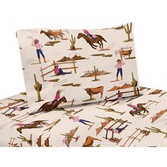 a sheet set with horses and people on it