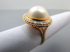 14K Solid Yellow Gold Mabe Pearl and Genuine Diamond Ring Oyster Pearl, Mabe Pearl, Gemstones Jewelry, Jewelry Ring, Gold Set, Solid Yellow, Gemstone Jewelry, Solid Gold, Diamond Ring