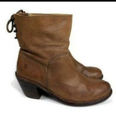 In Great Used Condition! Frye Carmen Back Lace Short Ankle Boots With Vintage Tumbled Leather With A Thick Stacked Heel Pull-On Style Size 7: True To Size Made In Mexico Stitched Heel Detail Brown Leather Upper Lining & Sole 2.5" Heel Height Minor Wear Throughout Boot, Beautiful Broken-In Soft Leather Gets Better With Age. One Dark Spot. See Photos. Minor Toe Scuffs. Wear On One Spot On The Heel Short Ankle Boots, Lace Short, Frye Shoes, Brown Leather Boots, Stacked Heel, Lace Shorts, Soft Leather, Leather Boots, Bootie Boots