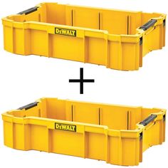 two yellow bins with the words dew on them