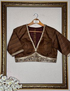 Brown Silk Blouse Design, Brown Colour Blouse Design, Coffee Brown Saree Combination Blouse, Brown Silk Fabric, Brown Saree, 50 Blouse Designs, Blouse Designs Catalogue, Strip Blouse, Brocade Blouses