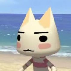 an animal crossing character standing on the beach